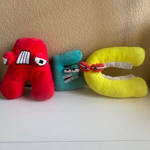 Alphabet Lore Plush Toy Set Letters A E C Stuffed Figures Red Teal Yellow